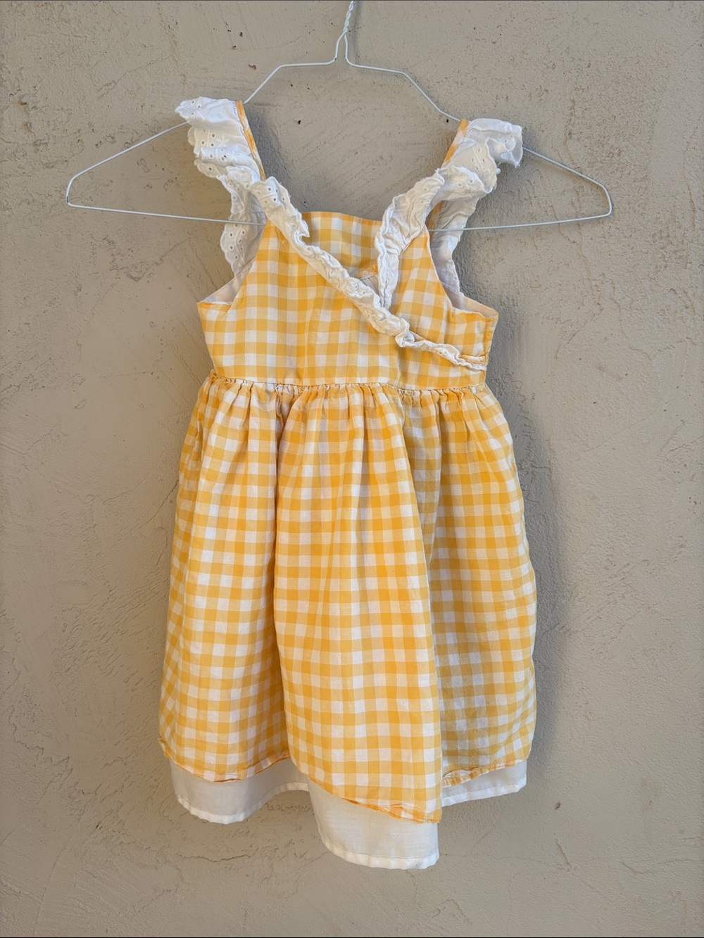 Yellow Gingham Ruffle Strap Kids Dress
